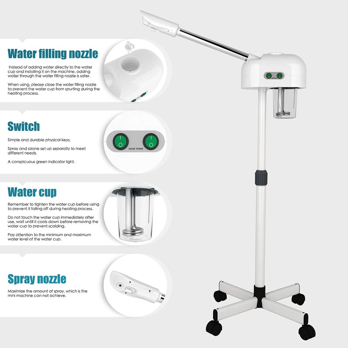 Professional Facial Steamer, Hot Mist, Ozone Humidifier, Can Use at Home and Beauty Salon, Extract Blackheads, Rejuvenate and Hydrate Your Face Skin for Youthful Complexion