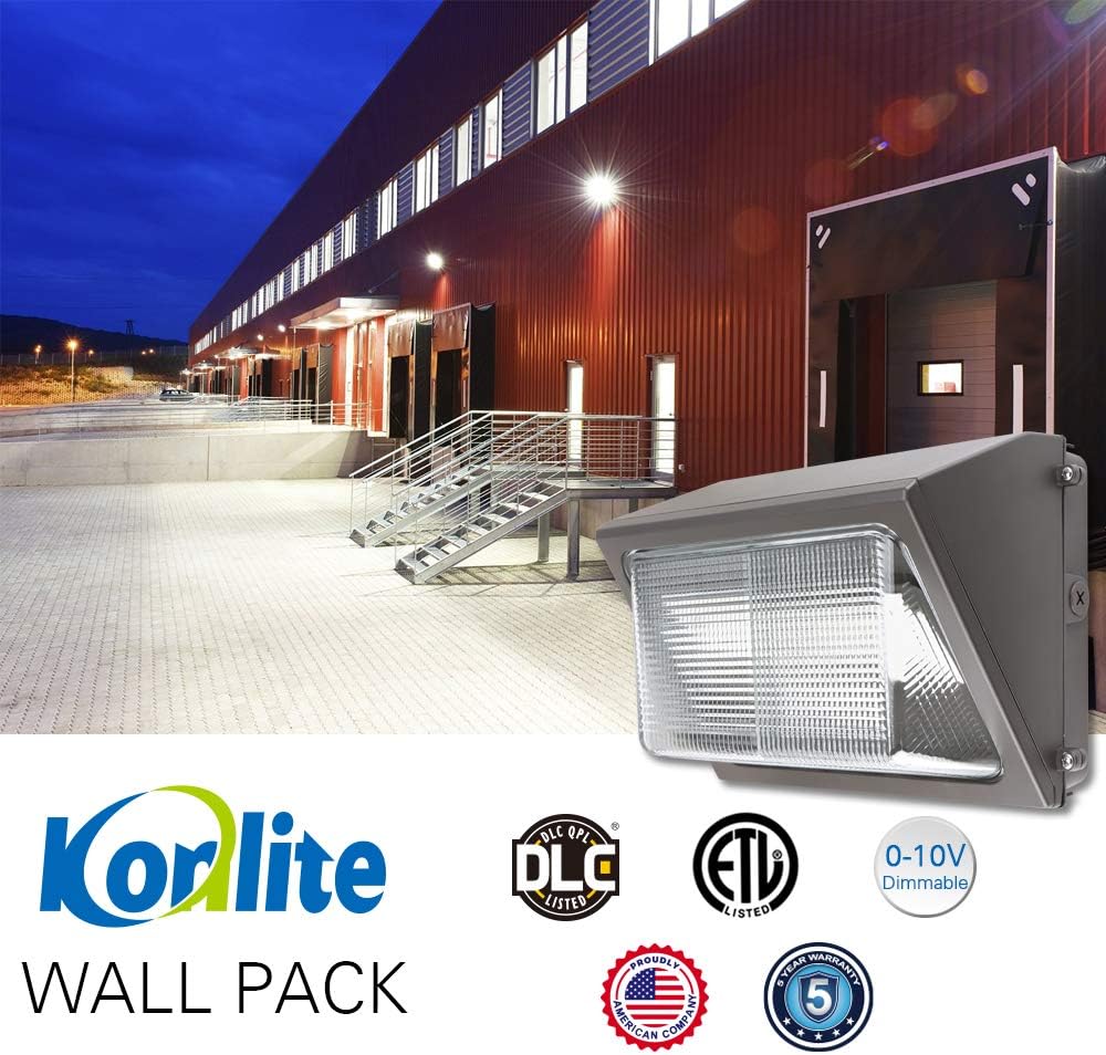 Konlite LED Wall Pack Light, 5800LM, 40W, 5000K, IP65 Commercial Grade with Photocell Sensor Built in for Dusk to Dawn Operation 120-277V DLC and ETL Listed Pack of 2