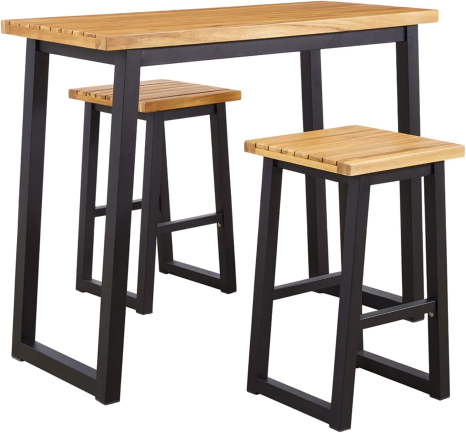 Signature Design by Ashley Outdoor Town Wood 3 Piece Patio Counter Table Set with 2 Benches, Brown & Black