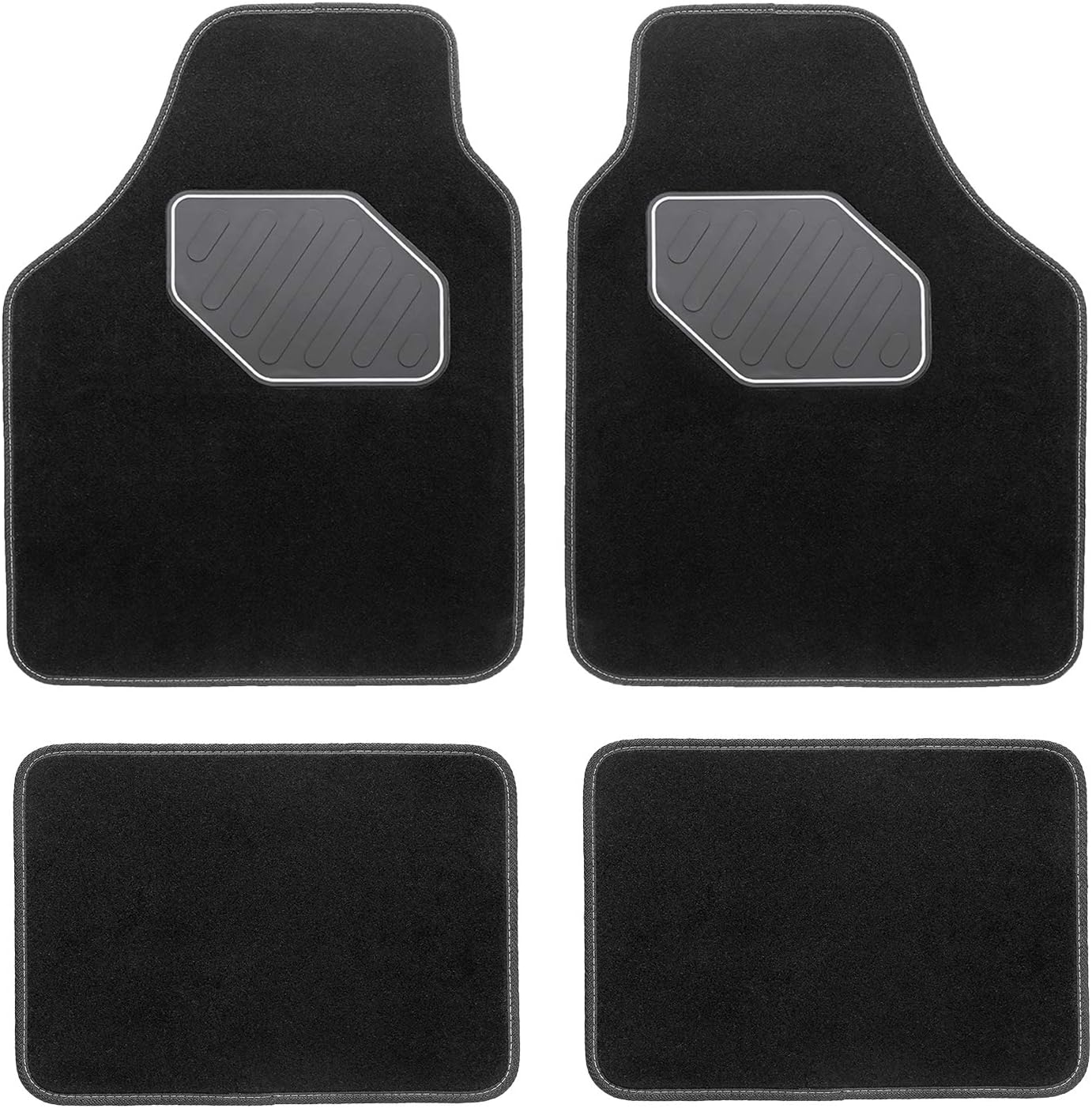 Matdology 4-Piece Luxe Carpet Car Floor Mats with Heel Pad, Heavy Duty Vehicle Interior Floor Mats Universal Fit All Weather Protection (Black and Blue)