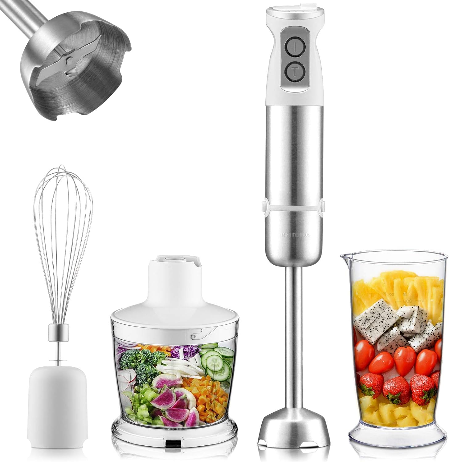 Inkbird Immersion Hand Blender, 4-in-1 6-Speed Stick Blender with 500ml Food Grinder, BPA-Free, 600ml Container, Egg Whisk,Puree Infant Food Vegetable, Smoothies, Sauces and Soups 500W Pack of 2