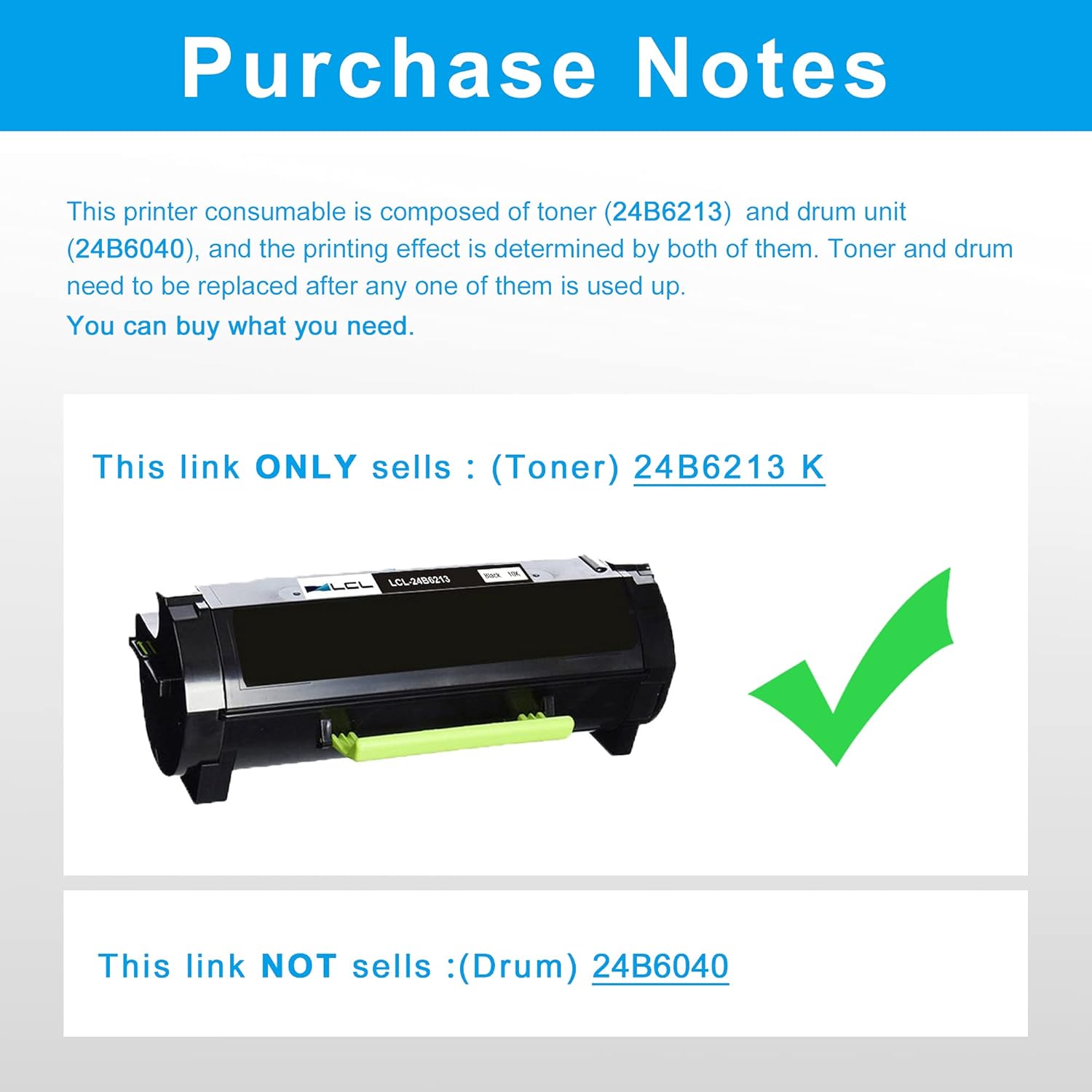 LCL Compatible Toner Cartridge Replacement for Lexmark 24B6213 10000 Pages M1140 XM1140(1-Pack Black) Pack of 2