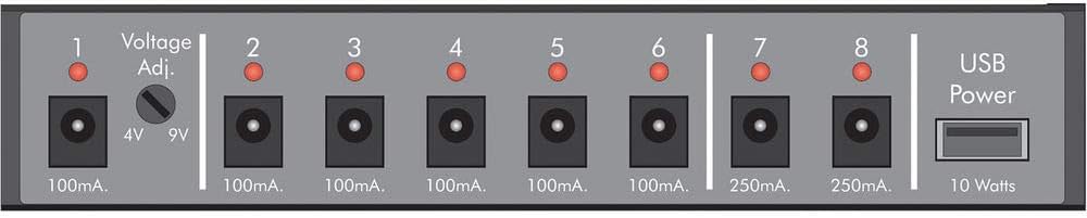 ART ISO-8U 8-Output Isolated DC and USB Power Supply for Pedals with 10-Pack Straps Bundle