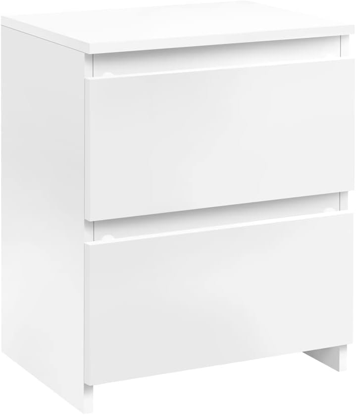 Topeakmart 2-Drawer End Table, Vertical Side Table with 2 Storage Drawers for Living Room, Storage Cabinet with Large Capacity, 18 x 14 x 22 inches, Modern Style, White Pack of 2