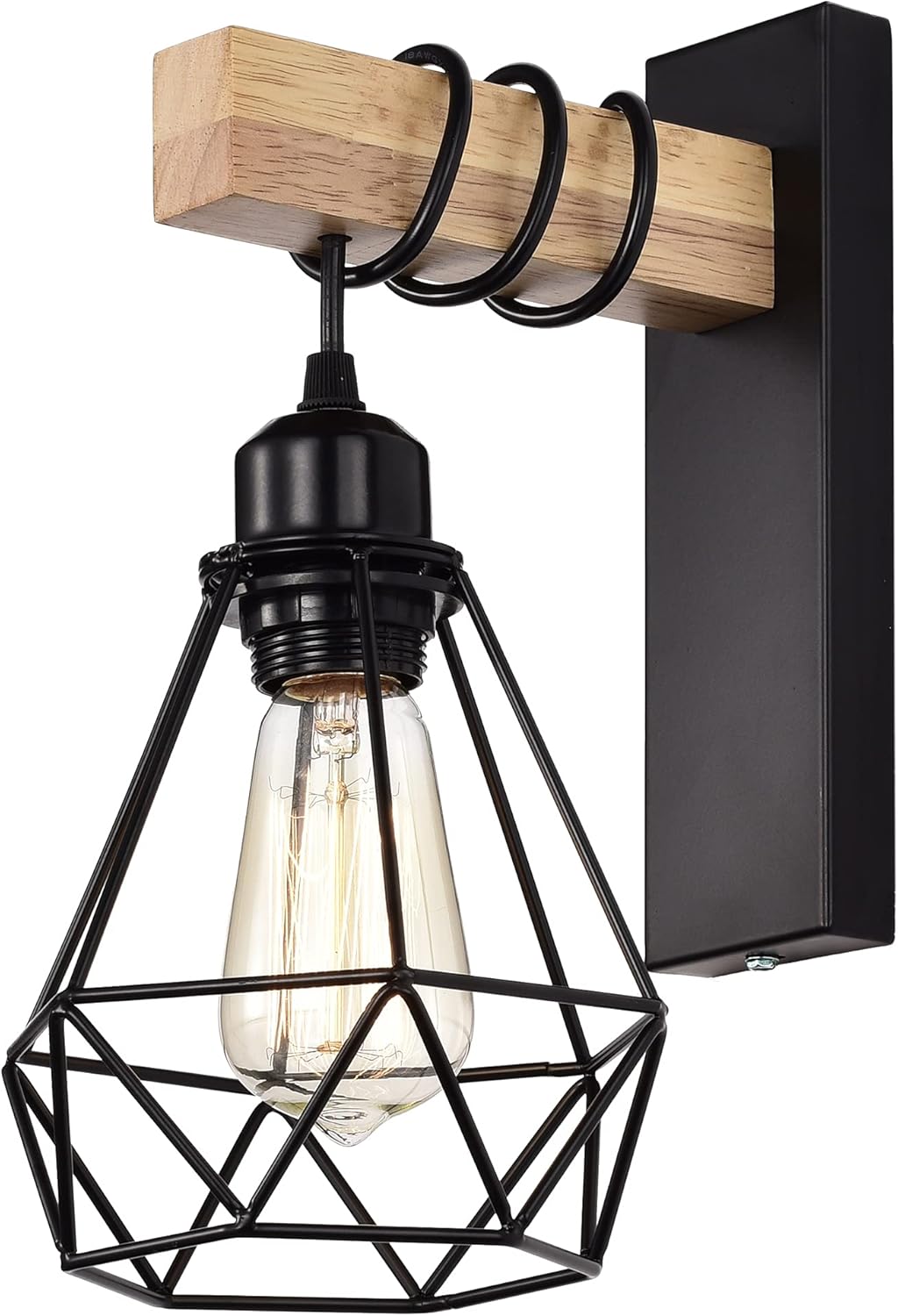 Industrial Wall Sconce Black Wall Sconce Light 1 Light Cage Wall Light Fixture Indoor Farmhouse Wall Sconces Indoor Wood Wall Lamp Rustic Sconce Wall Lighting Vintage Wall Mount Light Fixture