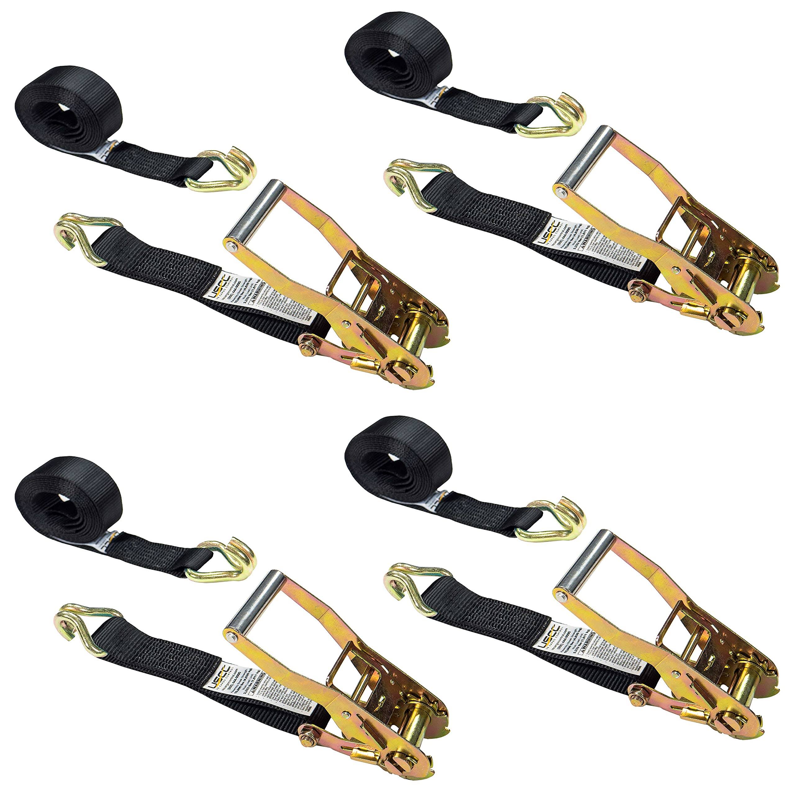 2x22 x 18& Black Ratchet Strap w/ Double J Hook - 4 Pack