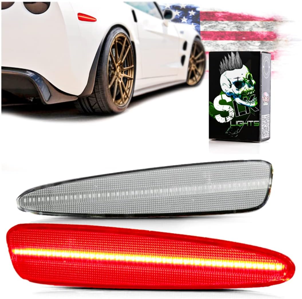 SLK-Lights C6 CLEAR LED Front Side Marker Lights Amber LED Replace OEM Sidemarker Lamps for Chevrolet C6 Corvette 2005-2013 (REAR Clear Lens)