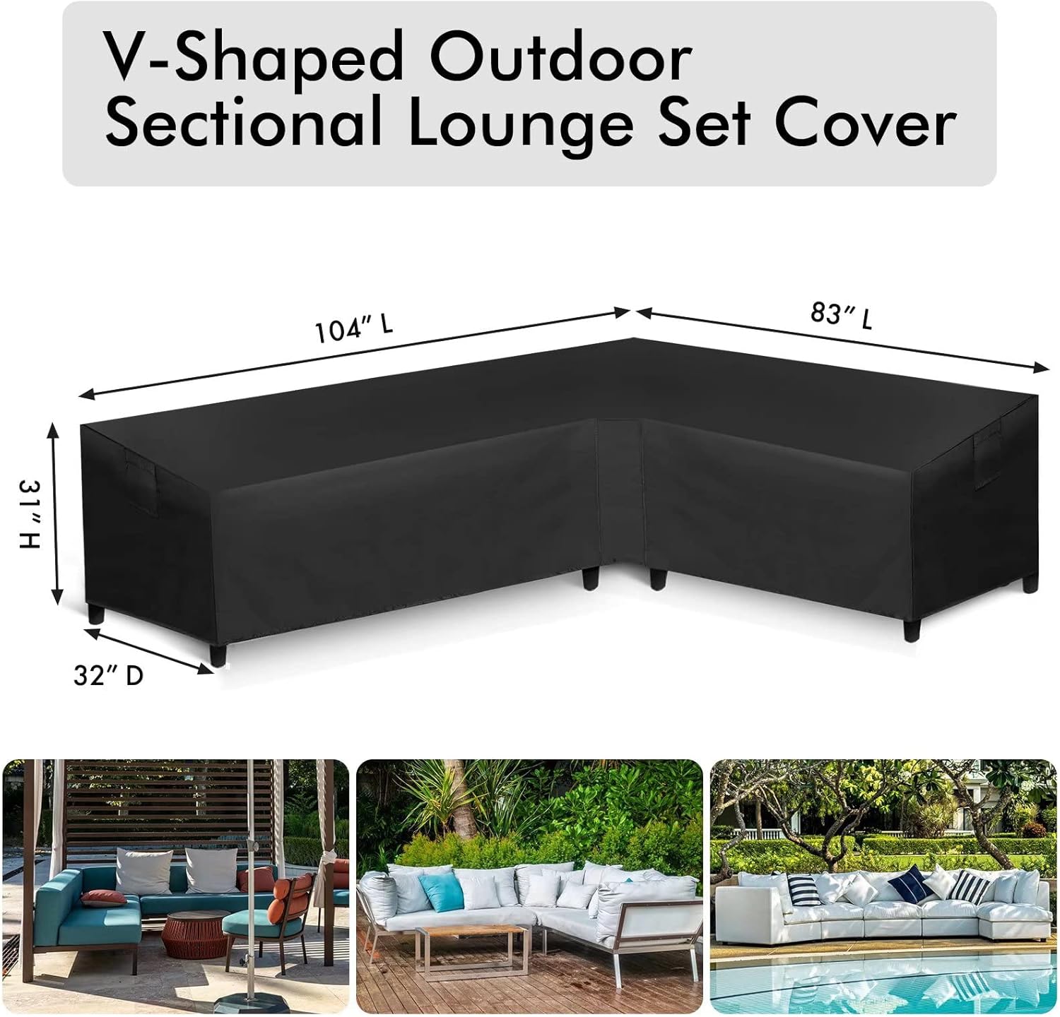 WLEAFJ Patio L-Shaped Sectional Sofa Cover Waterproof, Heavy Duty Outdoor Sectional Couch Cover, Lawn Patio Furniture Cover with Air Vent, Right Facing, 104