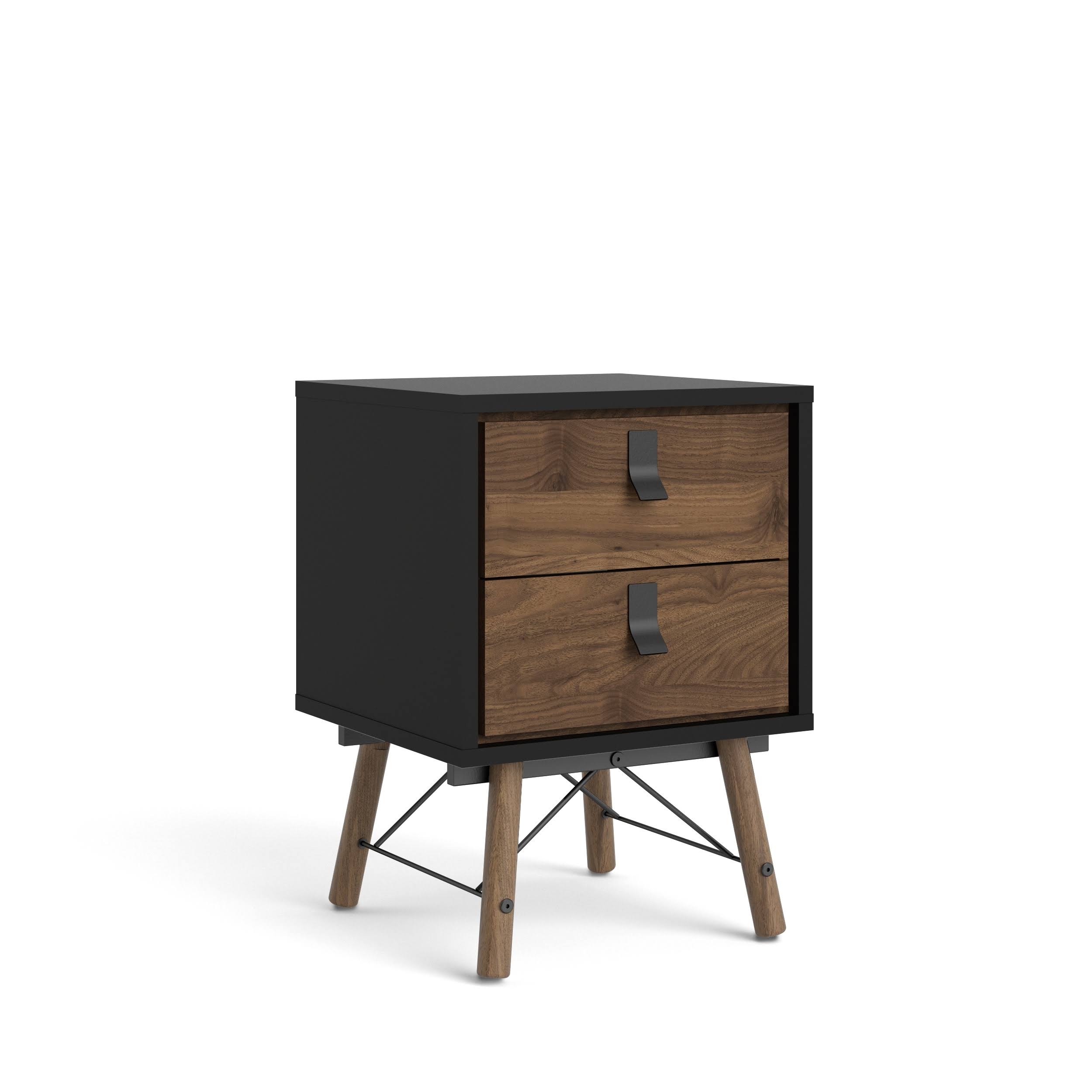 Tvilum Ry 2 Drawer Nightstand, Black Matte/Walnut