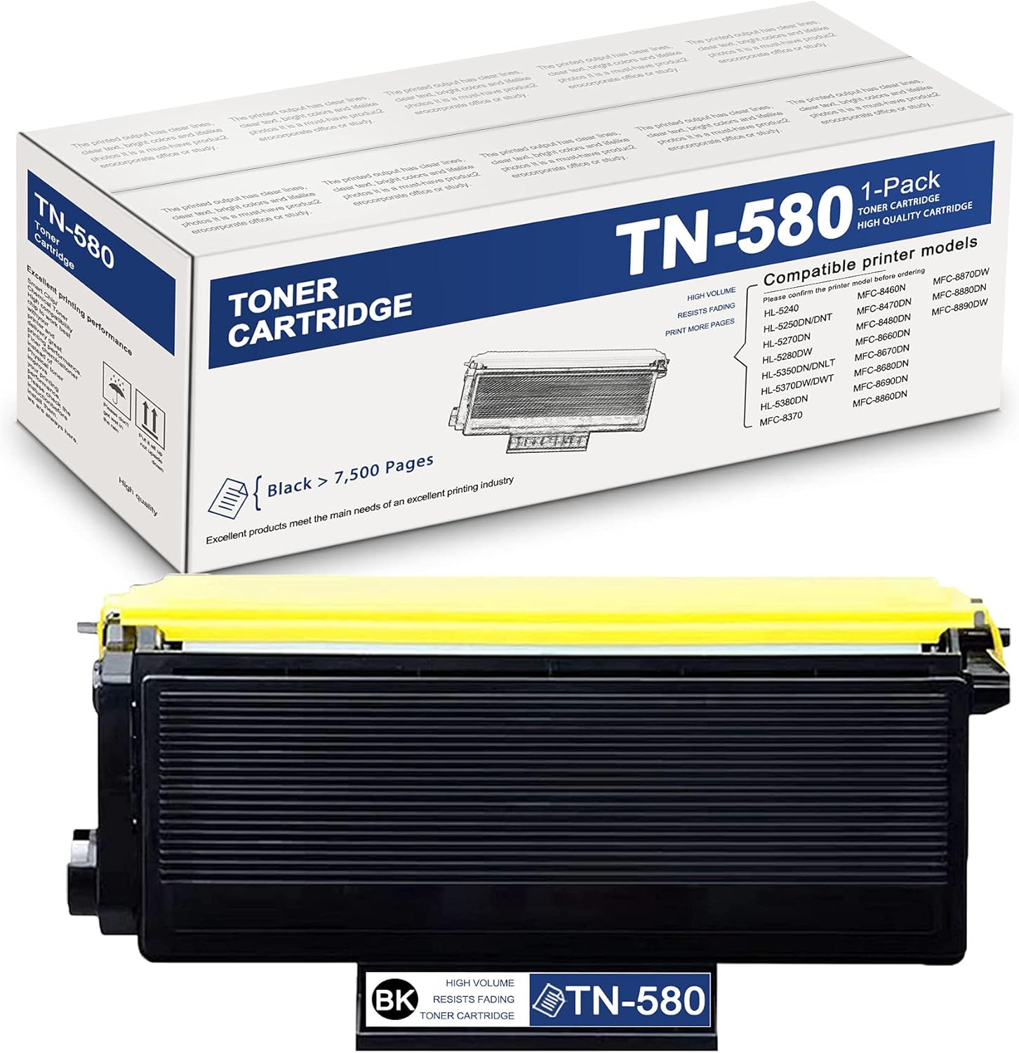 1 Pack Black TN580 TN-580 High Yield Compatible Toner Cartridge Replacement for Brother HL-5240 5270DN 5280DW 5370DW/DWT 5380DN MFC-8370 DCP-8060 8085DN Printer Ink Cartridge Pack of 2