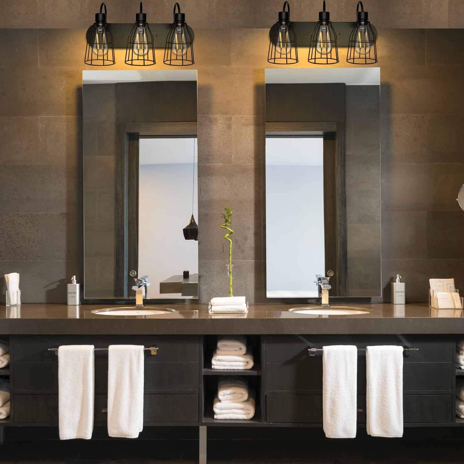 3-Lights Farmhouse Bathroom Light Fixtures, Industrial Wall Sconce, Matte Black Vanity Lights for Bathroom, Mirror, Hallway, Living Room, Bedroom (Bulbs not Included)