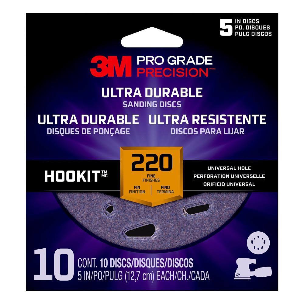 3M Pro Grade Precision 5 in. x Uh, 220 Grit, Ultra Durable Universal Hole Sanding Disc 10-Pack (Case of 12)