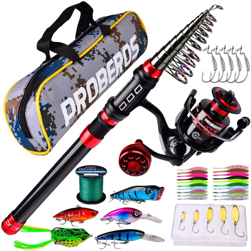 Telescopic Fishing Rod Reel Combo Set, Contains Fishing Lures & Line for Travel Saltwater Freshwater Fishing Pack of 2