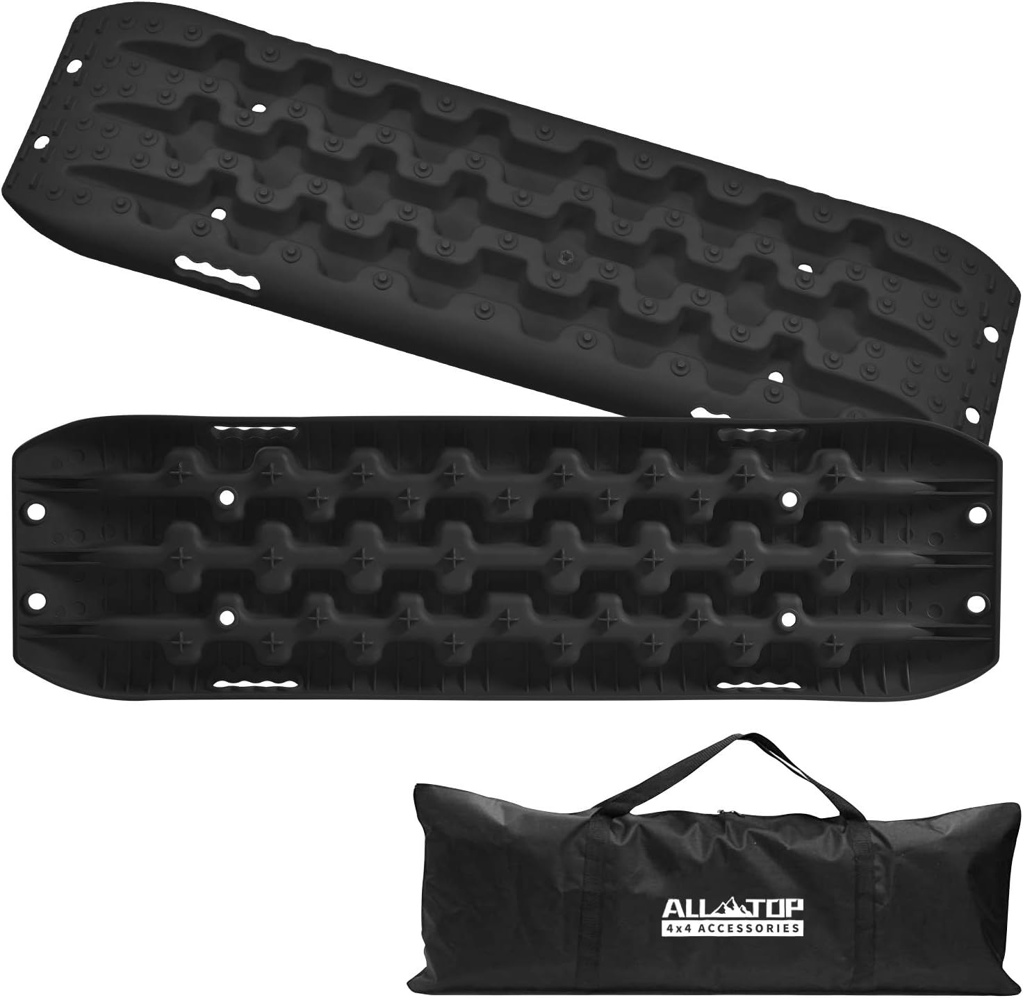 ALL-TOP 4x4 Recovery Boards - 2 Pcs Off Road Traction Tracks Mat for Sand Mud Snow 4WD Track Tire Ladder + Storage Bag (Black)