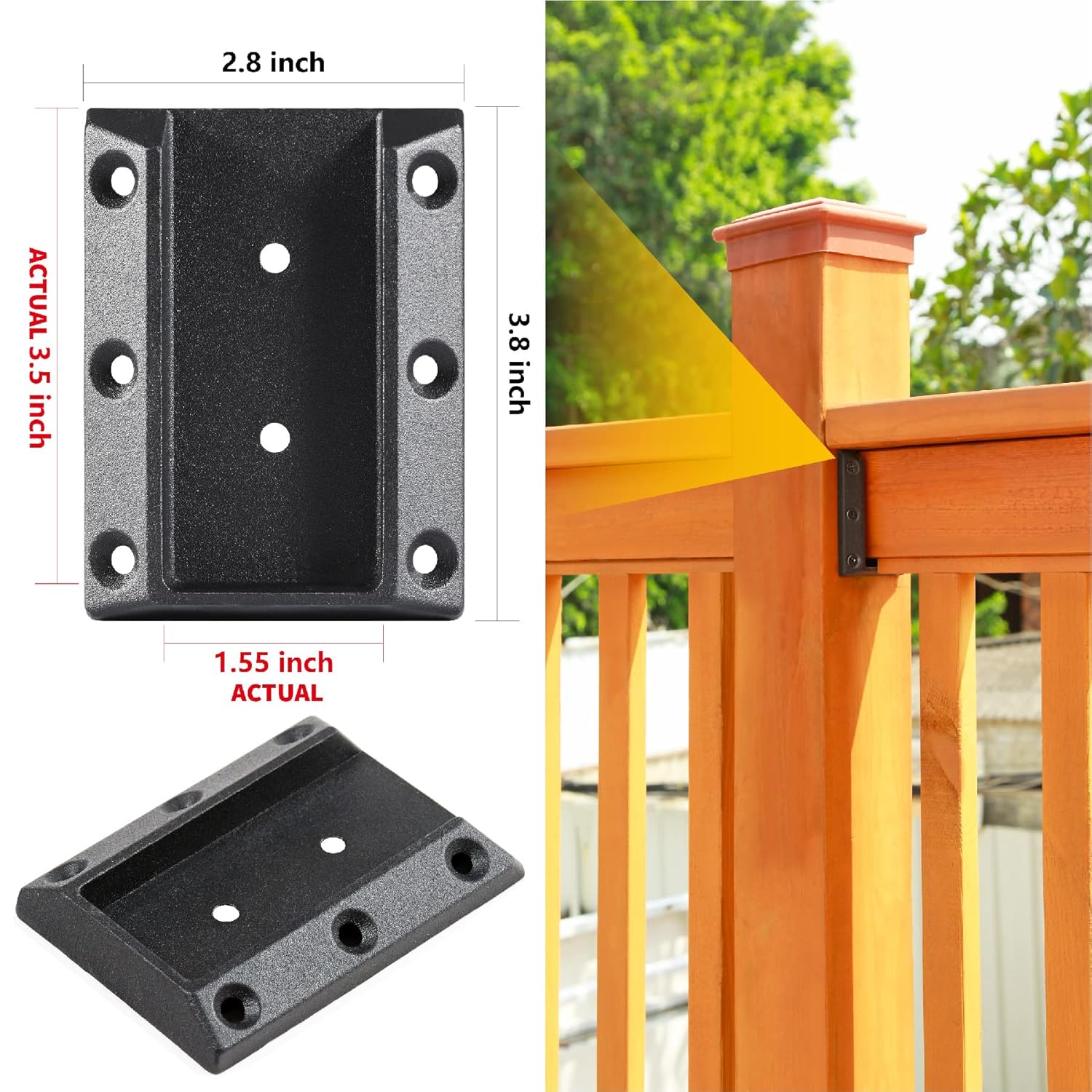 Wanhork 304 Stainless Steel Deck Railing Connectors, for 2x4 (Actual 1.5x3.5in) Stair Wood Handrail Deck Railing Bracket (2 Pairs, Black)