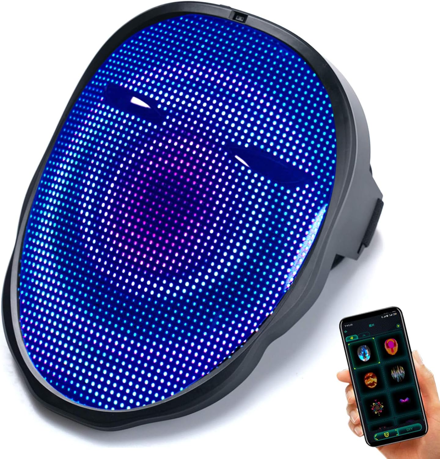 led mask with bluetooth,luminous mask with programmable transforming,led full face mask for halloween cosplay light up mask(Recharge)