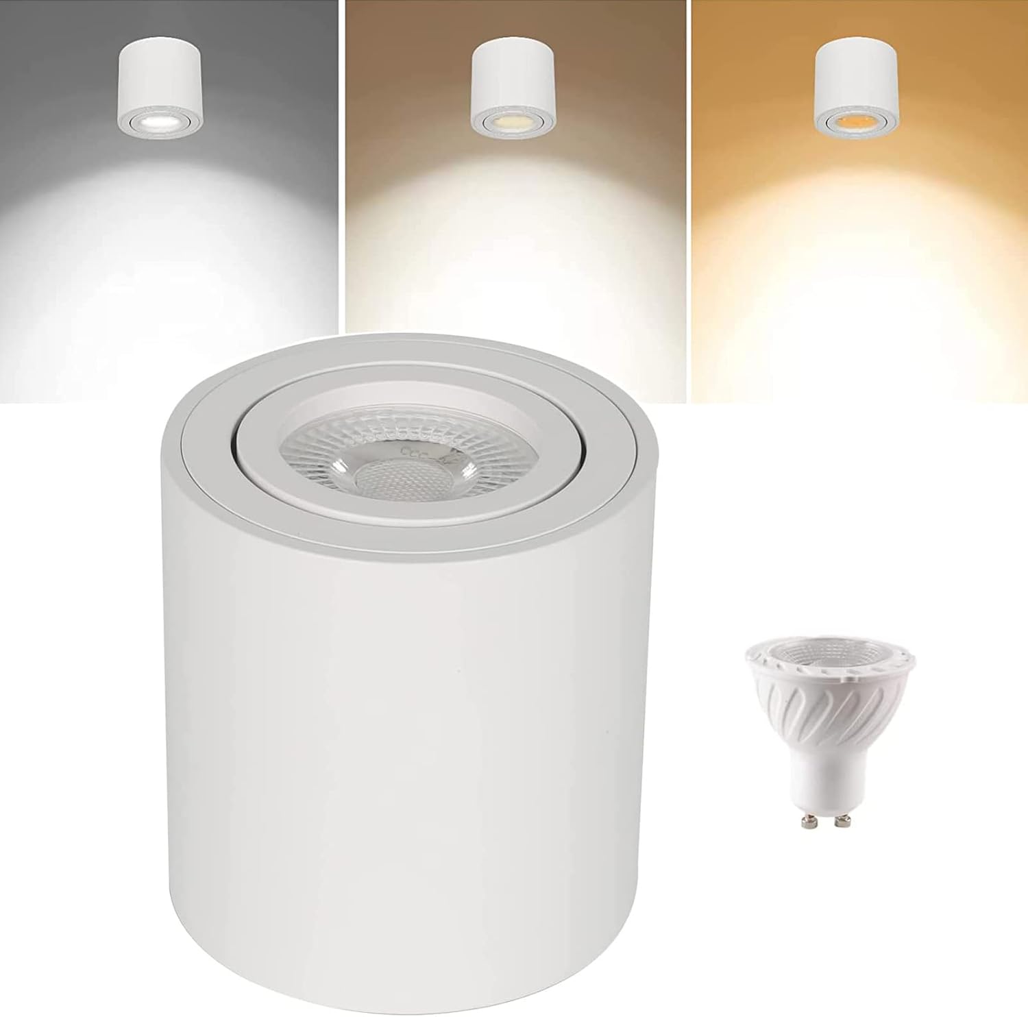 LED Ceiling Spotlight Indoor COB Surface Mounted Spotlight Dimmable Ceiling Downlight Wall Lamp with GU10 8W 3000K Round Spot Light for Kitchen Hallway Bedroom Dining Room Office Corridor(White)