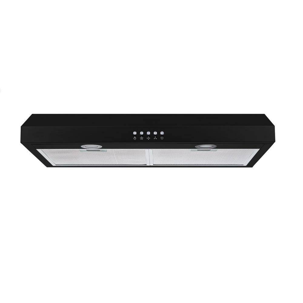 Winflo 30 in. 350 CFM Convertible Under Cabinet Range Hood in Black with Mesh Filters and Push Button Control