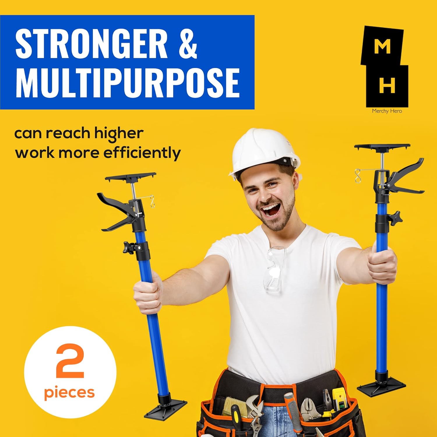 Merchy Hero Cabinet Jack Support Pole &ndash; 2Pcs Set Multifunctional Extension Pole Third Hand Tool with Adjustable Length &ndash; Non-Slip Pads and Comfortable Foam Grip Telescopic Pole &ndash; Rotating Head
