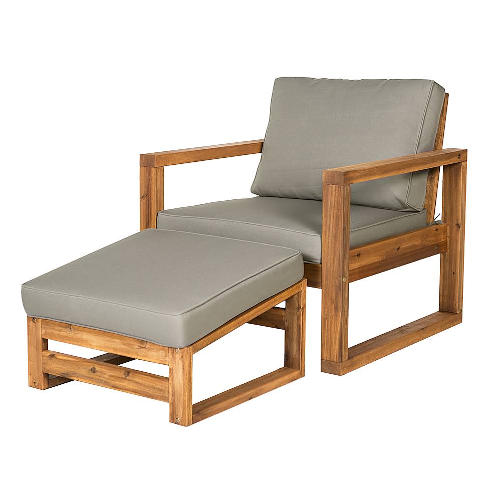 Walker Edison - Deep Seated Acacia Wood Patio with Ottoman - Brown