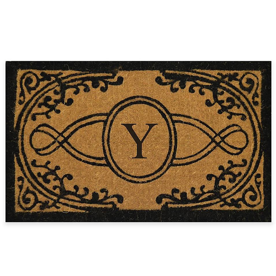 Nature by Geo Crafts Bristol 22x22 x 36x22 Monogrammed Letter Y Door Mat in Natural Black