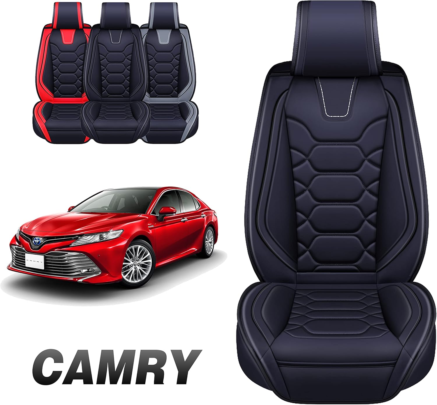 OASIS AUTO Custom Fit Leather Seat Cover Compatible with Camry 2012-2023 (Front Pairs, Black)
