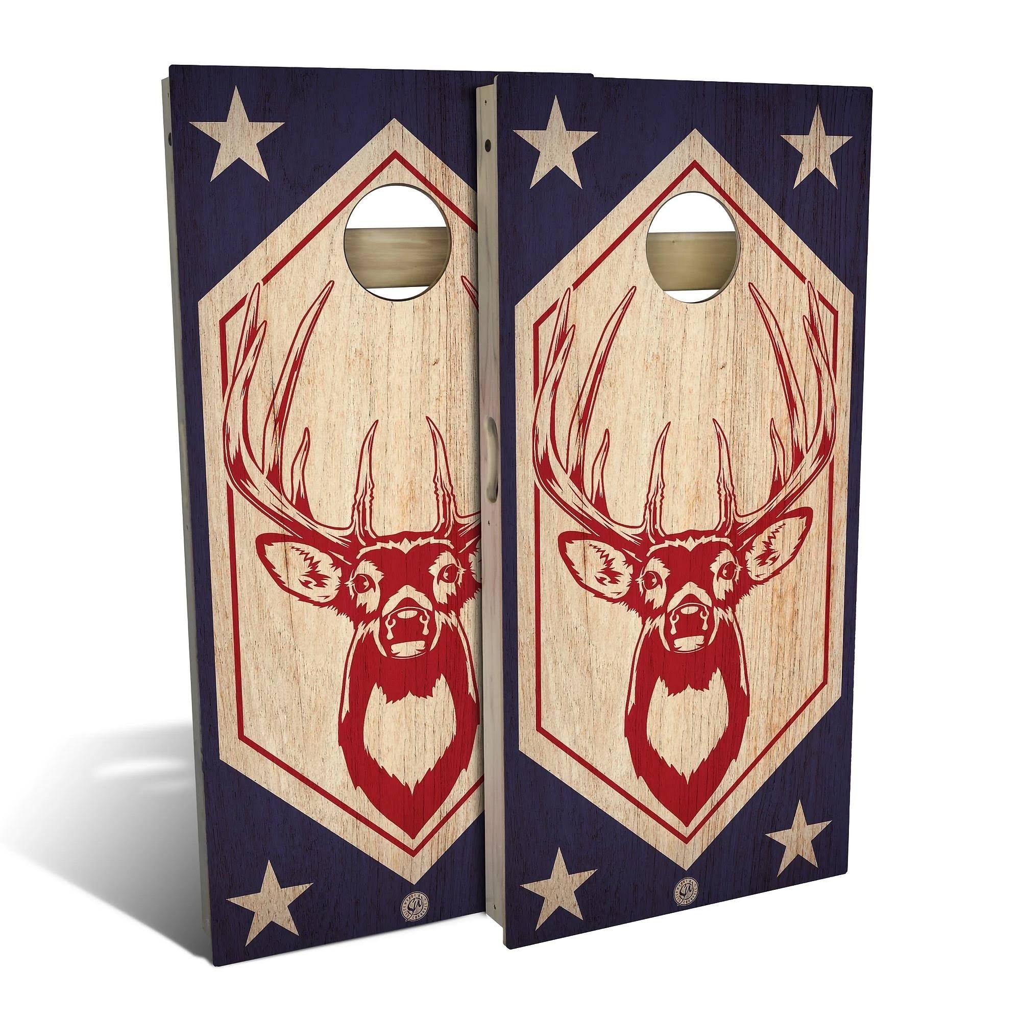 Red White Buck Cornhole Board Set - Choose Your Options No Accessories 2x3 Boards (24x22 x 36x22)
