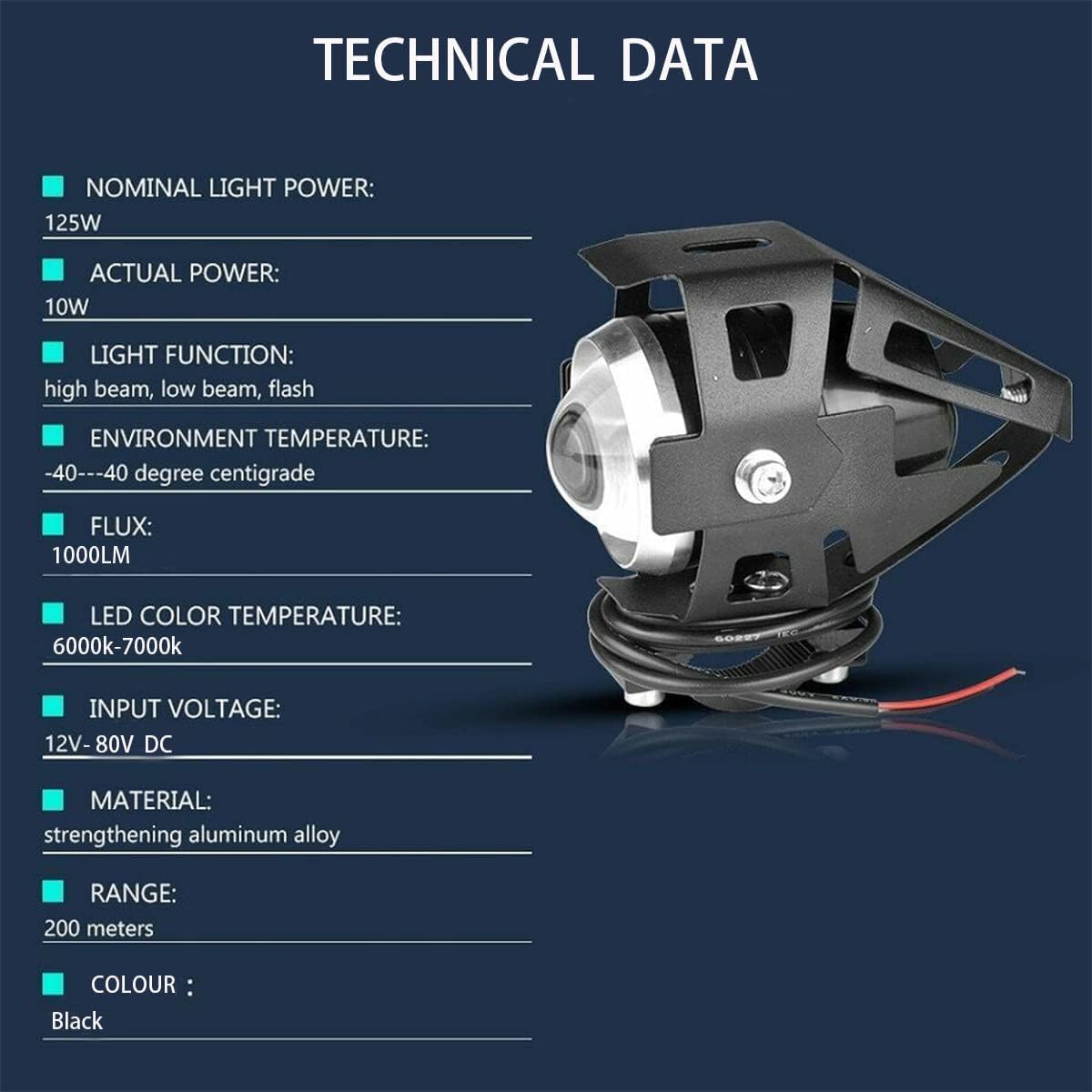 Motorcycle Headlights U5 Cree LED High/Low Beam Fog Lights Strobe Headlights Bulb, Universal Driving Light for Motorcycle Quad Scooter Car Truck ATV Boat Bike, Waterproof, Black 3 Modes, Pack of 2