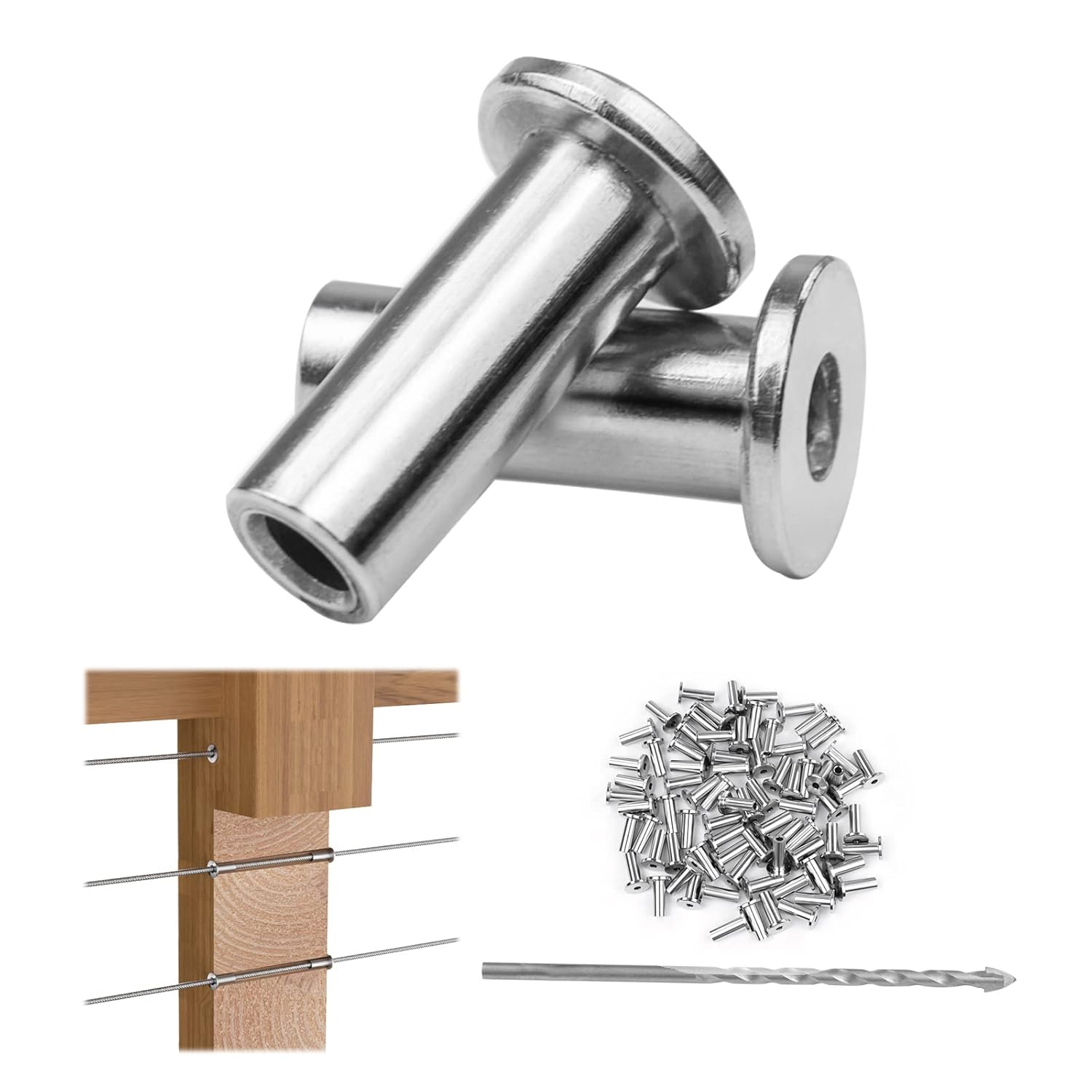 Muzata 80Pack Stainless Steel Protective Sleeves Cable Railing Kit Hardware for 1/8