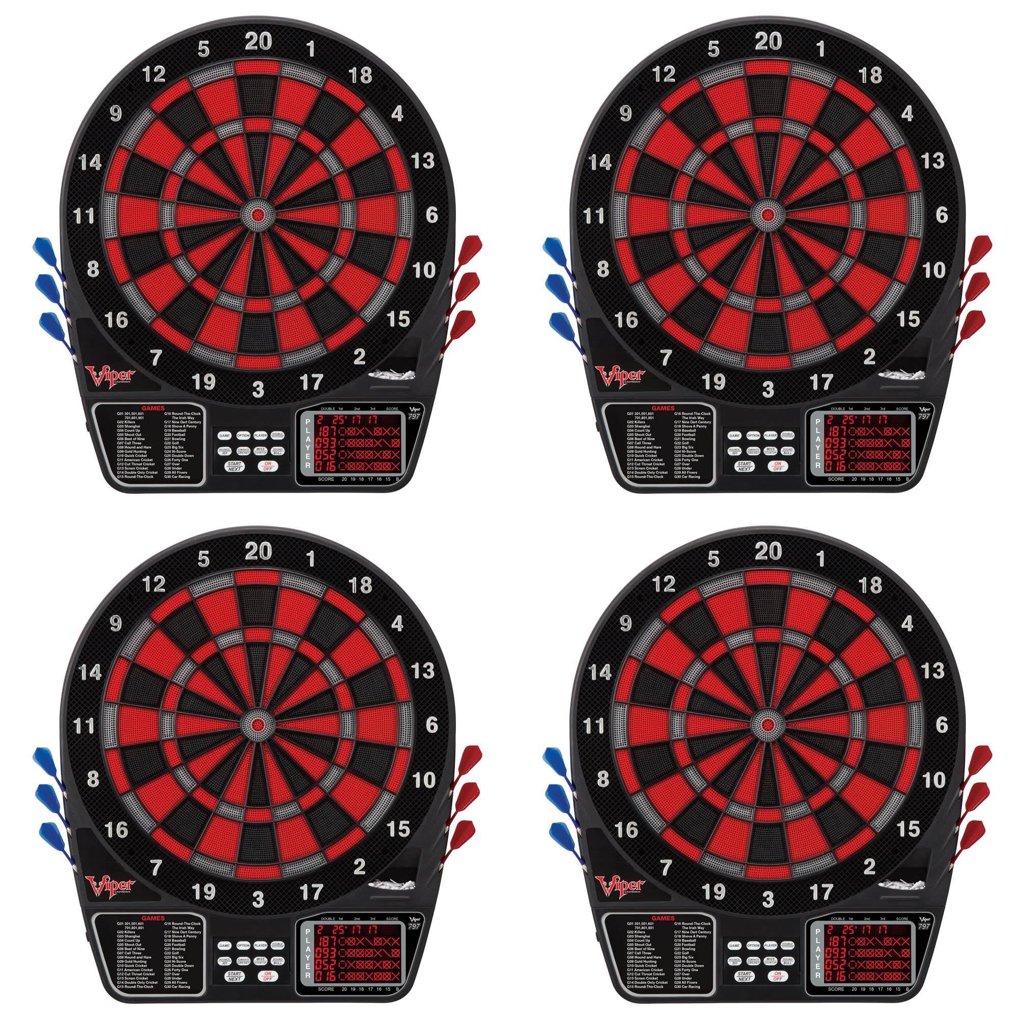 Viper 797 Electronic Soft Tip Game Room Dartboard Cabinet Set w/ Darts (4 Pack)