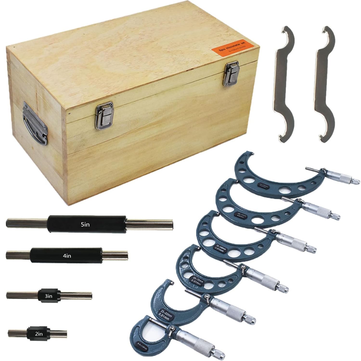 TINVHY 6-Pack 0-6 Outside Micrometer & Accessories, Professional 0.0001 Precision Graduation W/Carbide Tips, Machinist Tool Set Industrial Tools