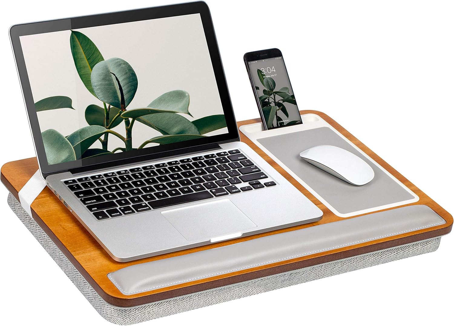 Rossie Home Premium Acacia Lap Desk with Wrist Rest, Mouse Pad, and Phone Holder - Fits Up to 15.6 Inch Laptops - Natural - Style No. 91716 Pack of 2