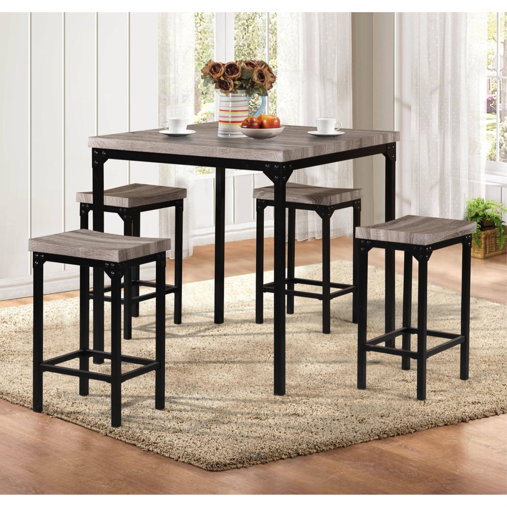 Benzara - Counter Height 5 Pieces Dining Set in Brown and Black