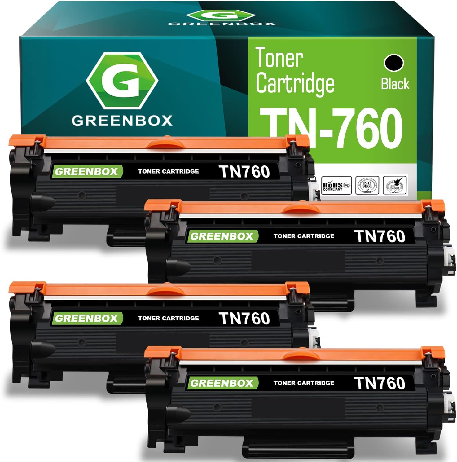 GREENBOX Compatible Toner Cartridge Replacement for Brother TN760 TN-760 TN730 TN-730 for Brother MFC-L2710DW HL-L2350DW HL-L2370DW HL-L2395DW MFC-L2750DW DCP-L2550DW HL-L2390DW MFC-L2730DW (4 Black) Pack of 2