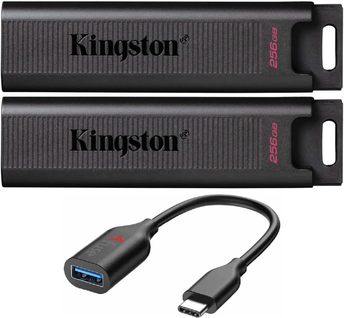 Kingston 256GB DataTraveler Max USB 3.2 Gen 2 Type-C Flash Drive (2-Pack) with Fuse USB-C OTG Cable Bundle (3 Items)