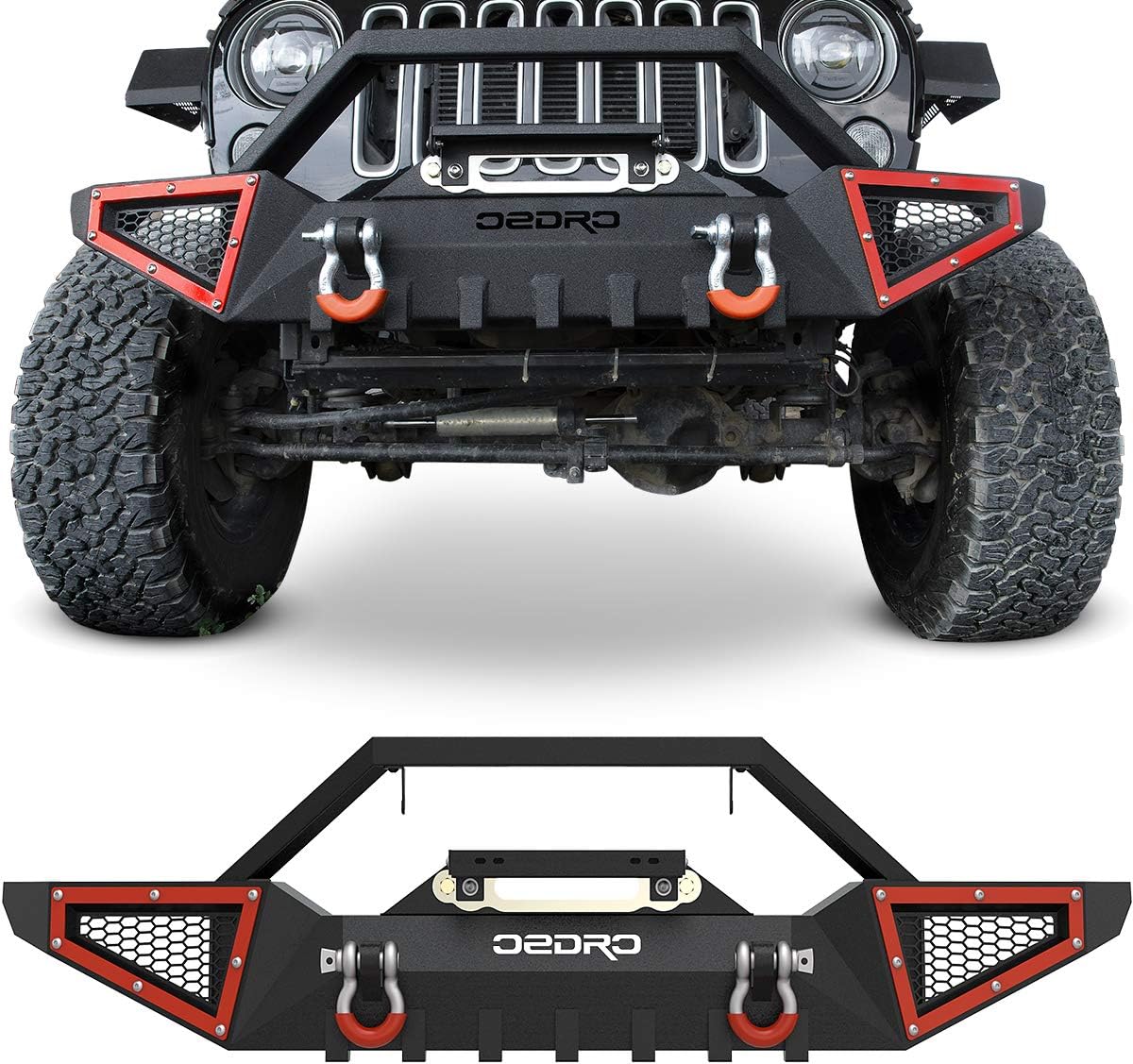OEDRO Rear Bumper w/ Tire Carrier Compatible for 2007-2018 Jeep Wrangler JK & Unlimited JKU, Off Road Full Width Back Bumper w/ Hitch Receiver & D-Rings & Reflective Armor