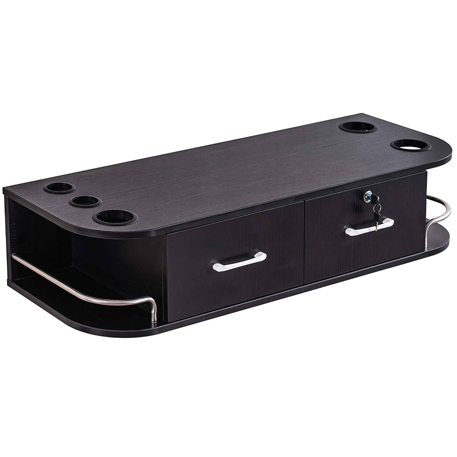 BarberPub Locking Wall Mount Styling Salon Station 5012 - Black