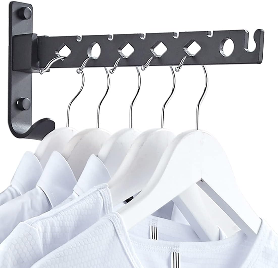JERRY&RAIN Folding Collapsible Clothes Drying Rack Wall Mount Hanger Dtorage Laundry Room Organizer Space Aluminum Black