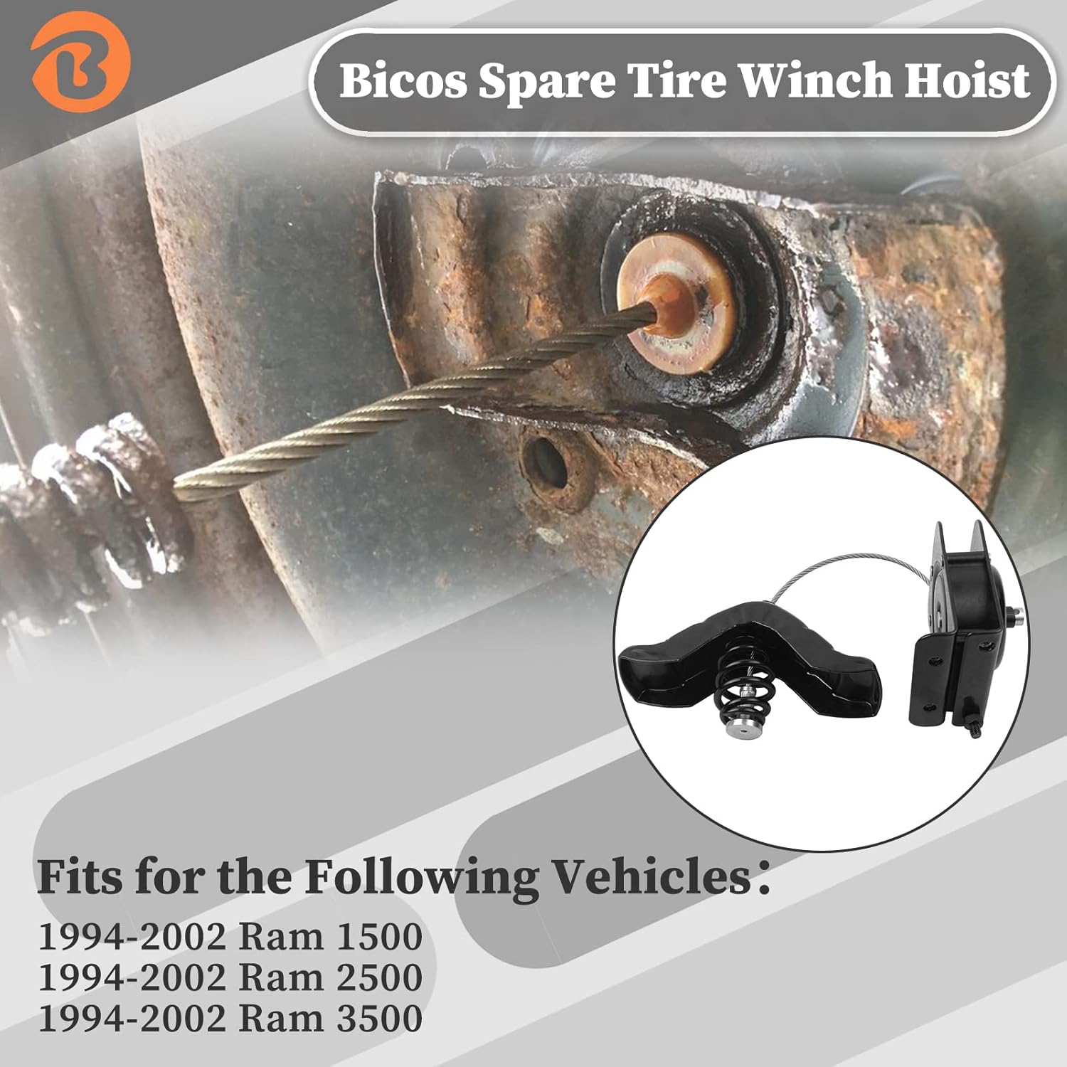 Bicos 924-541 52058707 Spare Tire Winch Hoist Spare Winch Carrier Compatible with 1994-2002 Ram 1500 2500 3500 Track