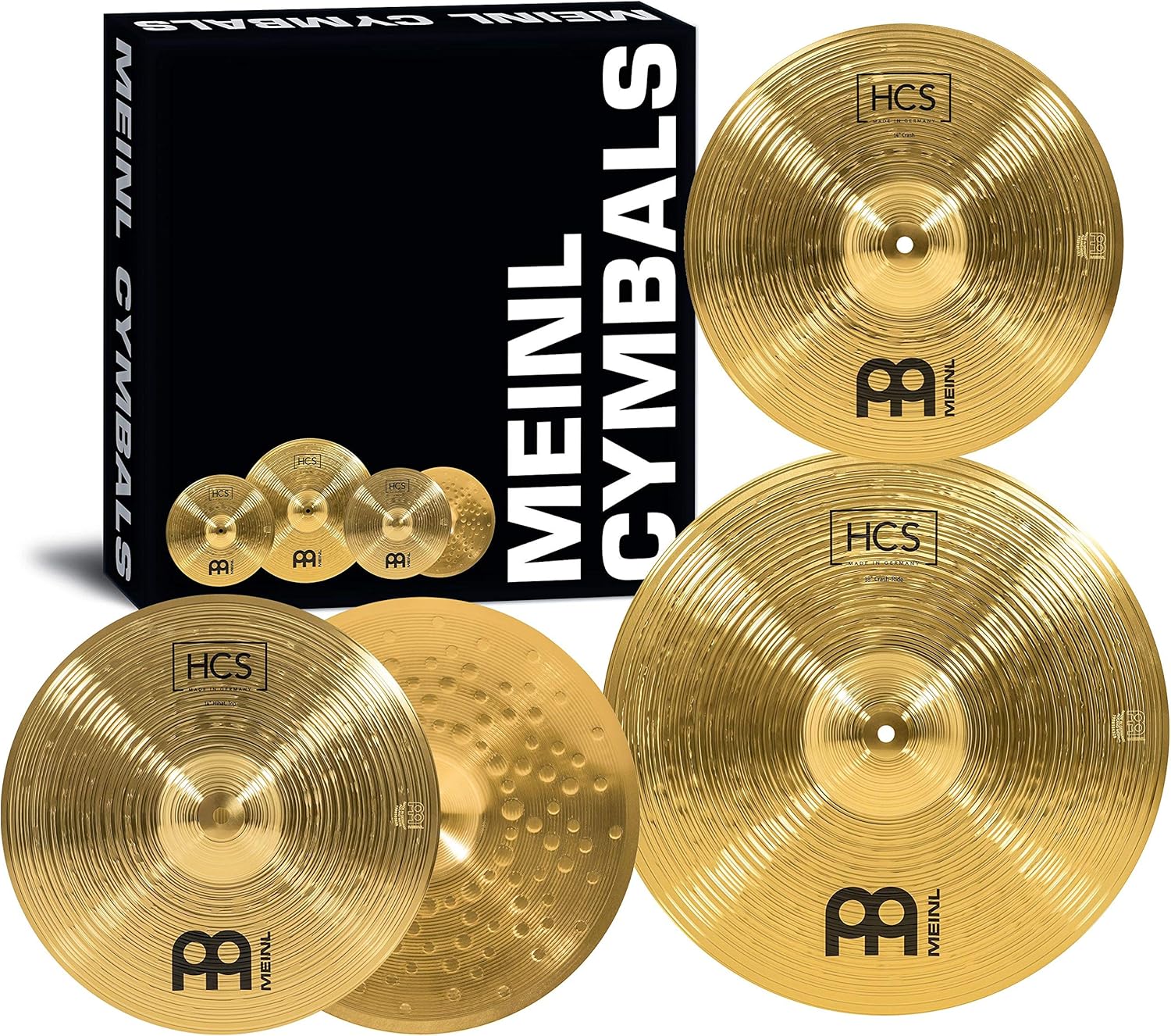Meinl Cymbal Set Box Pack with 14&rdquo; Hihats, 18&rdquo; Crash/Ride, Plus a FREE 14&rdquo; Crash &ndash; HCS Traditional Finish Brass &ndash; Made In Germany, TWO-YEAR WARRANTY (HCS1418+14C)