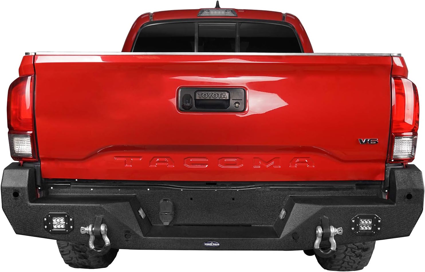 u-Box Tacoma Rear Bumper Texture Steel Step Bumper Compatible with Toyota Tacoma 3rd Gen Pickup Trucks 2016-2022 - Off Road Tacoma Bumper w/D Rings & 2x LED Floodlights