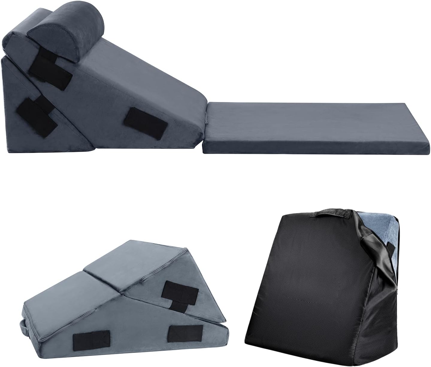 Activance Bed Wedge Pillow Set Memory Foam Orthopedic Triangle Pillow Adjustable for Sleeping Reading Post Surgery Back Neck and Leg Support Anti Snoring, Heartburn, GERD, Acid Reflux (Grey)