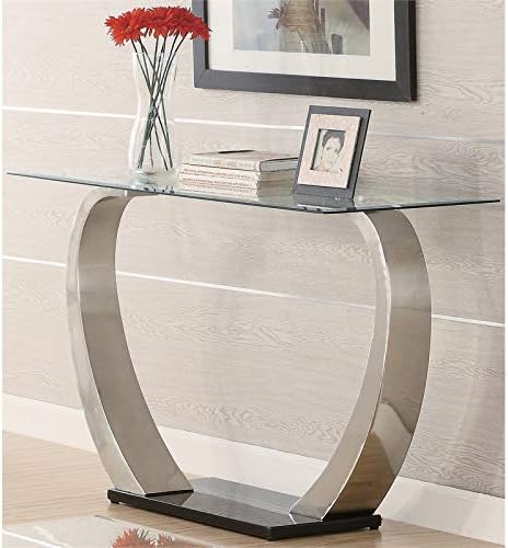 BOWERY HILL Contemporary Glass Top Accent Console Table in Silver