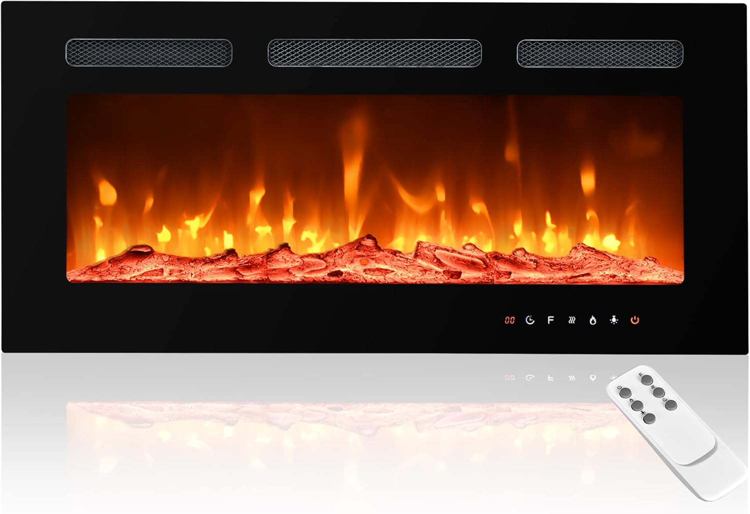 Euhomy 36inch Electric Fireplace, Recessed and Wall Mounted Fireplace Heater, Adjustable Brightness, Multiple Colors, Dual Control Remote and Touch Screen, Indoor Heater with Timer, 750W/1500W