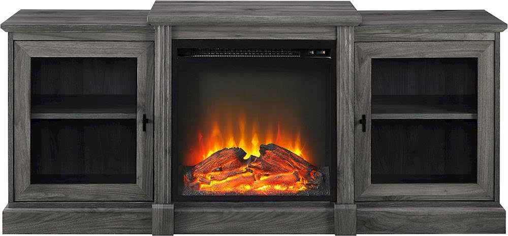 Walker Edison - Classic Tiered Top Fireplace TV Console for Most Flat-Panel TVs Up to 66x22 - Slate Gray