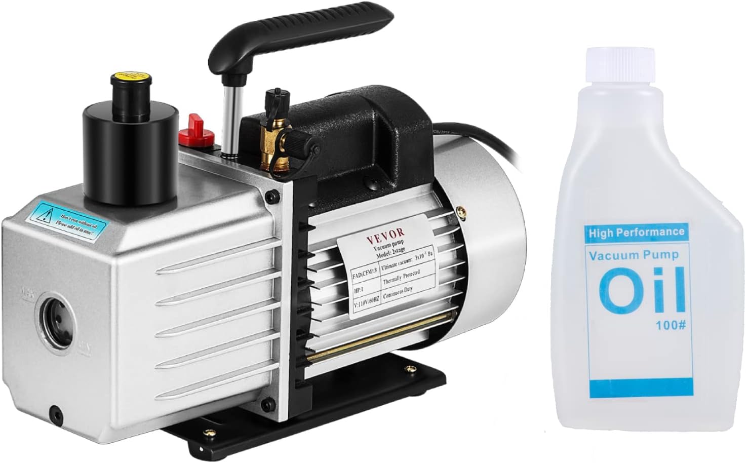 VEVOR Vacuum pump 8CFM 1 HP Two Stage Air Conditioning Vacuum Pump 120V 0.3PA Ultimate Vacuum Refrigerant HVAC Air Tool for Automobile Reparation Vacuum Evacuation (2-Stage, 8CFM)