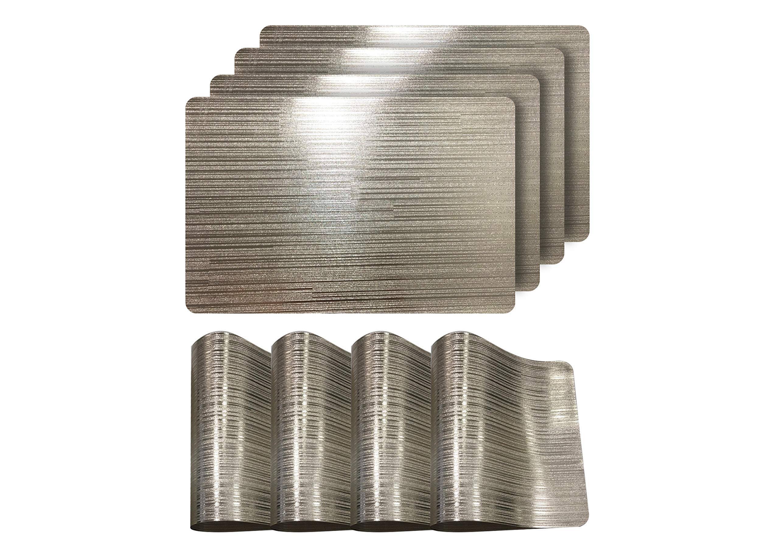 Dainty Home Champagne Emery Metallic Reversible Rectangular Set of 4 Placemats