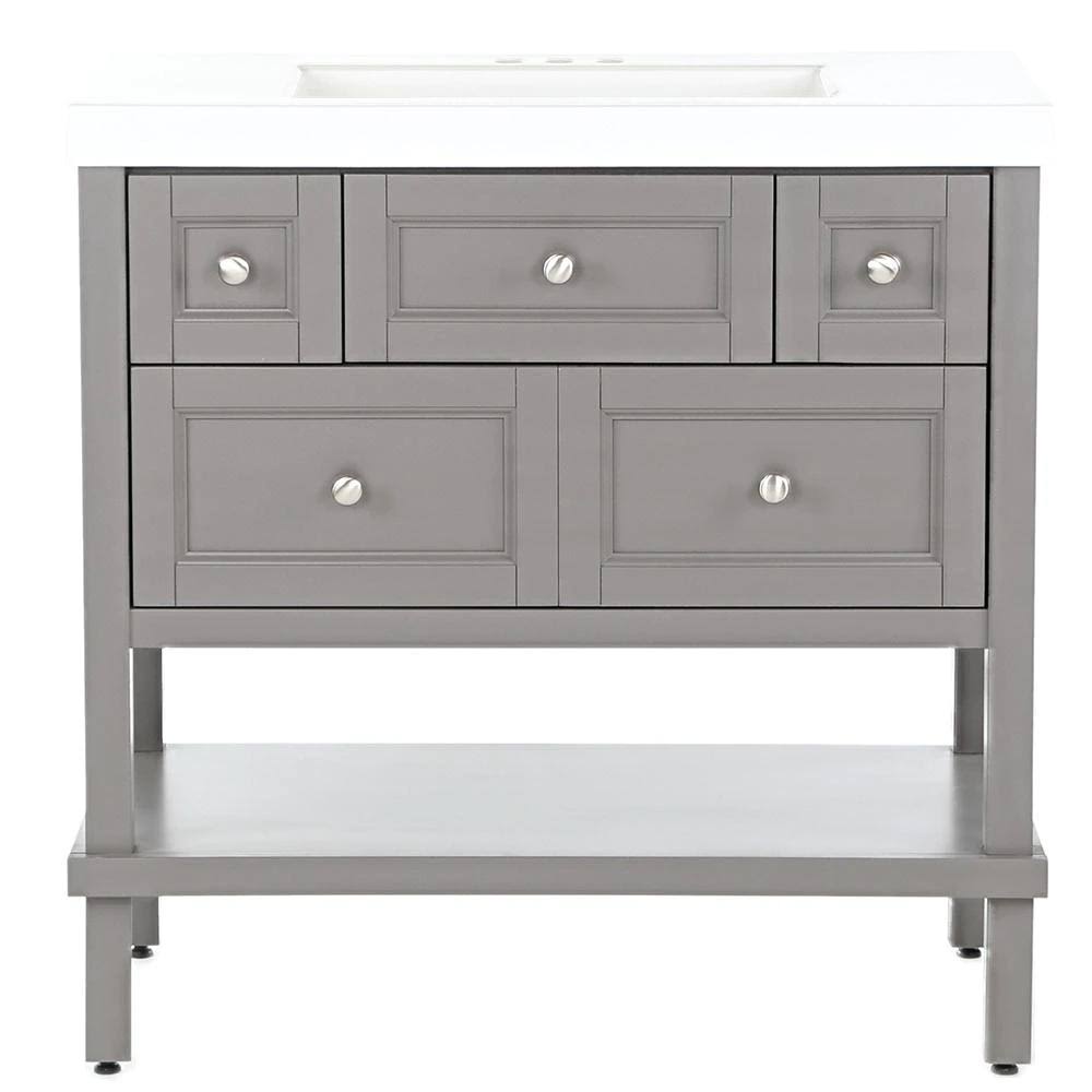 Glacier Bay Ashland 37 in. W x 19 in. D Bathroom Vanity in Taupe Gray with Cultured Marble Vanity Top in White with White Sink