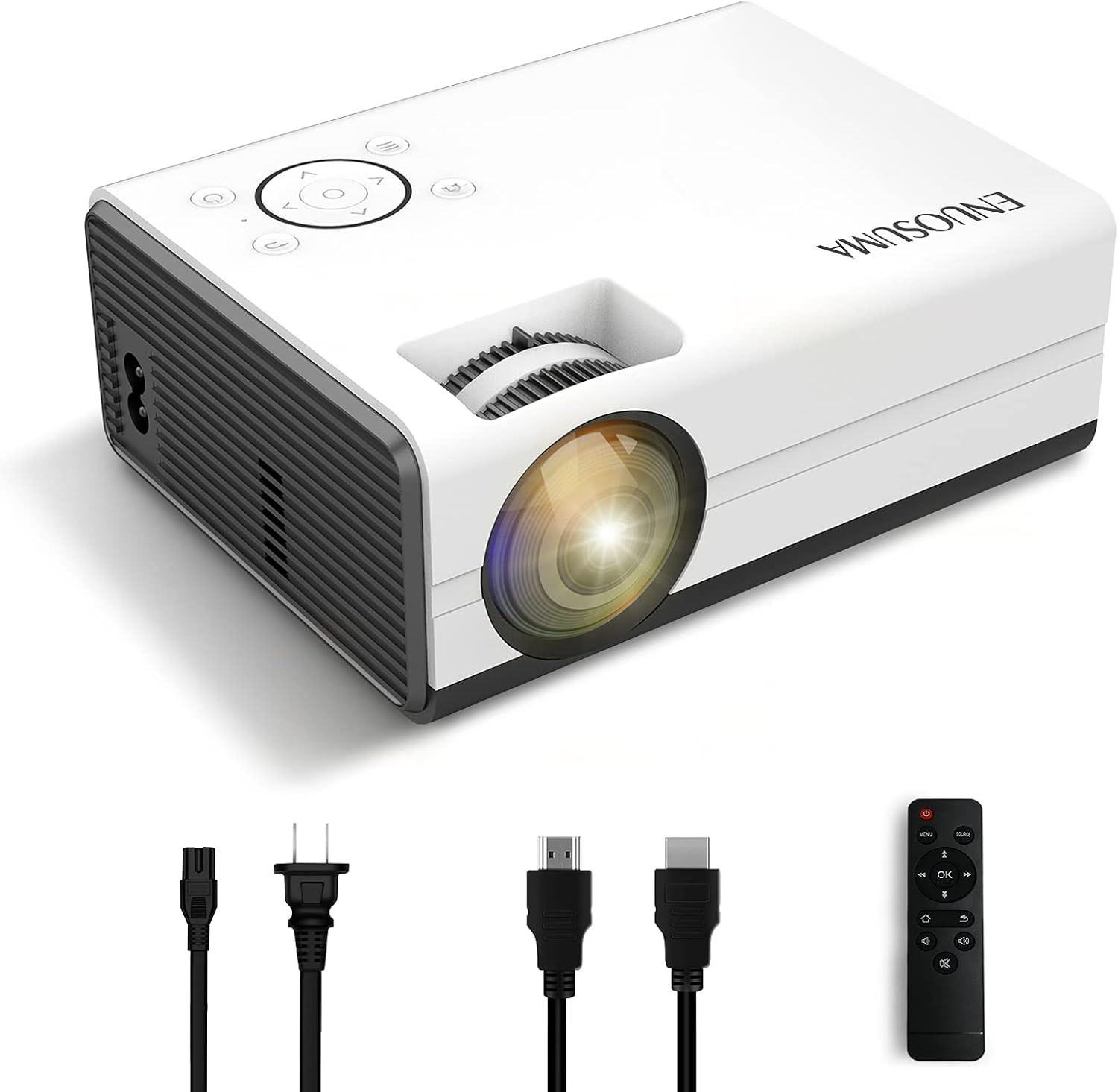 Mini Projector, ENUOSUMA Portable Projector, Supported Full HD 1080P Home Theater Projector, Movie Projector with HDMI USB Audio AV Interfaces and Remote Control Pack of 2