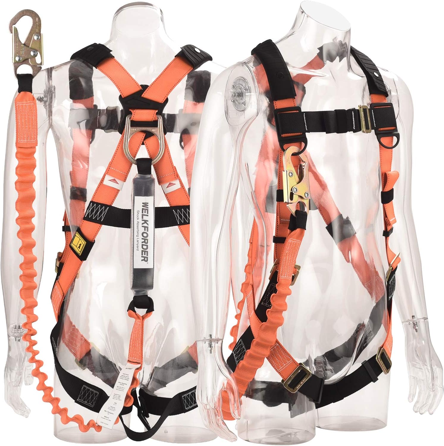 WELKFORDER Safety Harness with 6-Foot Shock Absorber Stretchable Lanyard [Snap Hook End] | Permanent attached Kit